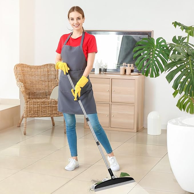 Multifunction Silicone Broom, 54 Inch Long Handle Silicone Floor Squeegee Broom, Sweep and Scrape 2 in 1 Household Cleaning Broom for Floor, Bathrooms, Kitchens, Showers, Tile, Pet Hair, Black Grey