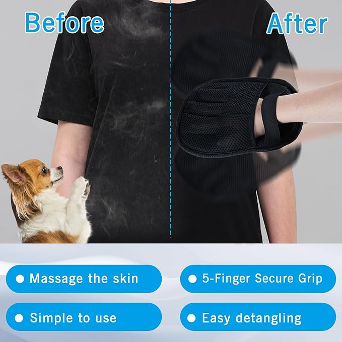 Pet Hair Removal Glove for Dogs & Cats, Reusable Magic Brush Pet Hair Remover Tool for Clothes, Couch, Furniture, Bed (Black & Pack of 2)