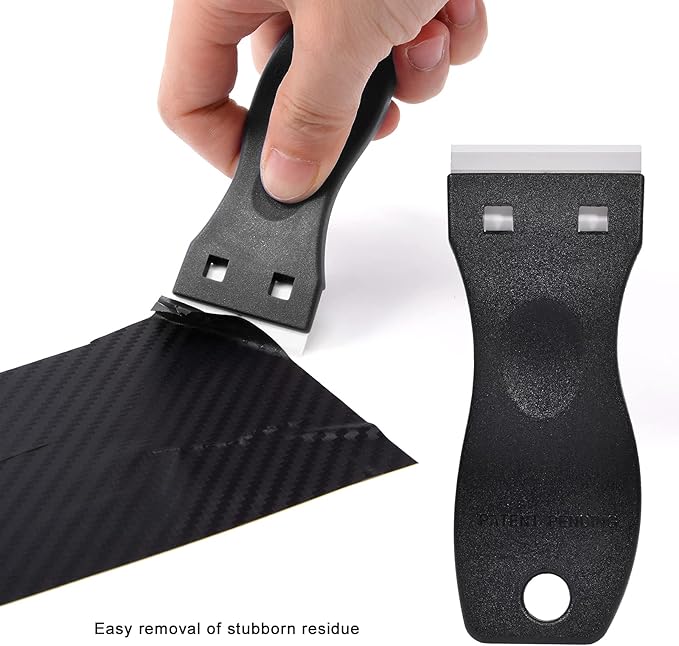 FOSHIO 2PCS Plastic Razor Blade Scraper Tool and 100PCS Plastic Blades for Gasket Remover, Sticker Remover, Labels Decal and Adhesive Remover for Windows and Glass (Dark Black)