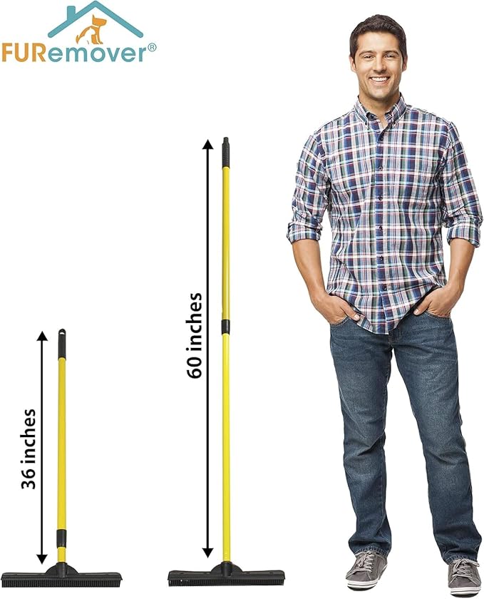 FURemover Pet Hair Removal Rubber Broom, 58" Telescopic Handle with Lint Brush