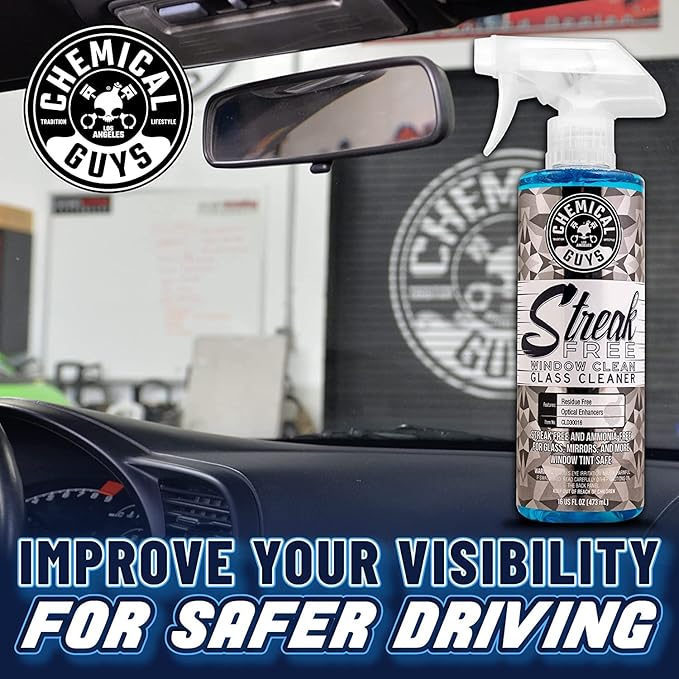 Chemical Guys Streak Free Window Cleaner – Ammonia-Free Glass Cleaner for Crystal Clear Clarity, Safe on Tint, Mirrors, Touchscreens, Windshields, and Chrome, 32 fl oz