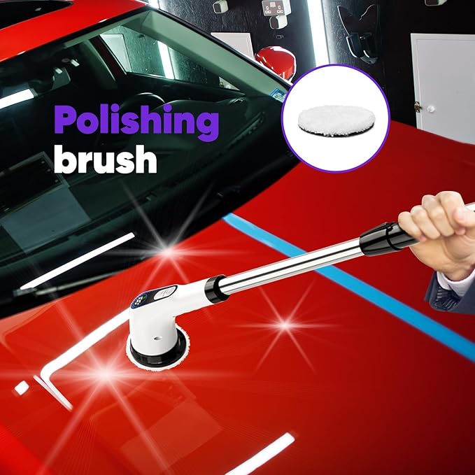 Electric Spin Scrubber Cordless – Powerful Bathroom Cleaning Brush with Long Handle, 2 Speeds, 3000mAh Rechargeable, 7 Brush Heads, Wall Hanger & Crevice Tools – Shower, Tub & Tile Cleaner
