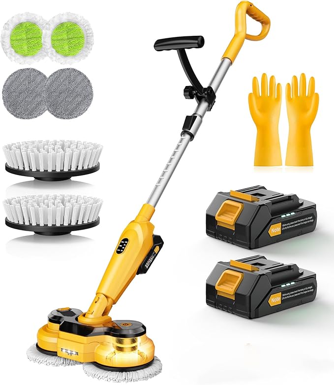 qimedo 6000mAh Battery Cordless Electric Mop M3 Pro, 800RPM Electric Power Scrubber & Mops for Floor Cleaning, Automatic Spin Mops with Smart Display,Rotating Mop with LED Light & Water Spray