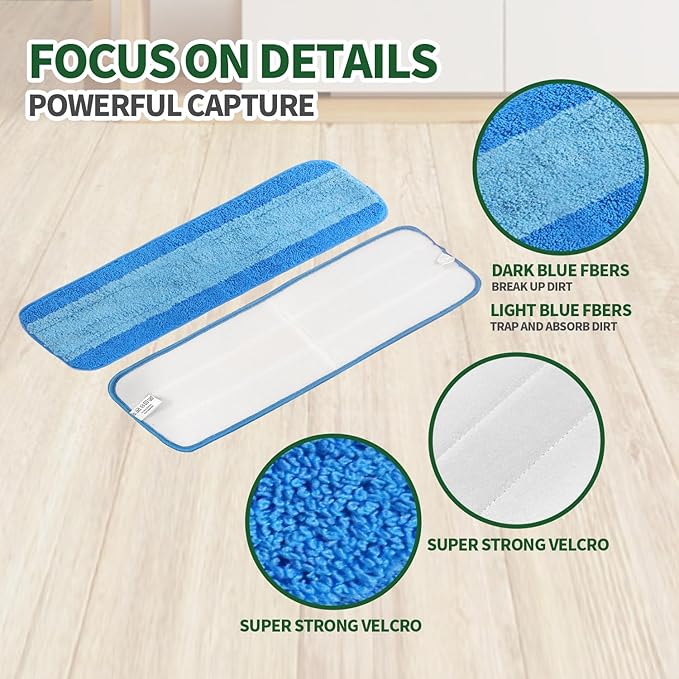 AmaVins 6 Pack Microfiber Cleaning Pads, Reusable Microfiber Mop Pads for 18 Inch Mop, Hardwood Floor Replacement Cleaning Mop Pads, Machine Washes