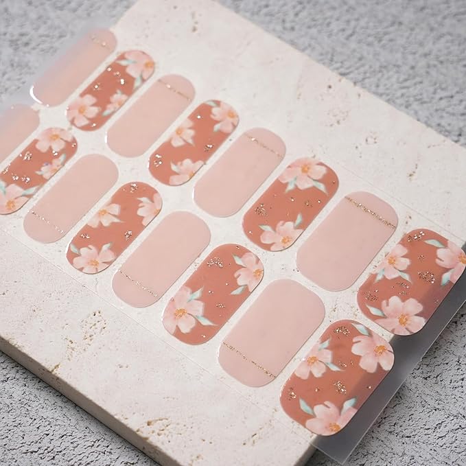 Nail Polish Strips, 32PCS Salon Quality Wraps, Long Lasting Gel Nail Stickers for Women Easy Apply& Remove (Fleur Rose)