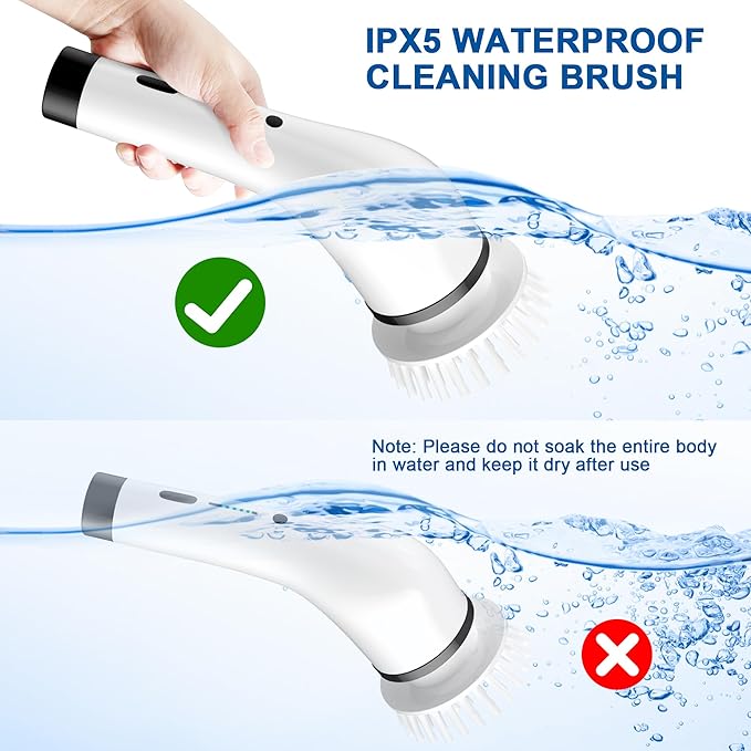 Electric Spin Scrubber, Shower Cleaning Brush, 2 Adjustable Speeds Cordless Power Spinning Cleaner Brush with 8 Replaceable Brush Heads for Tile, Tub, Sink, Wall, Bathroom SXT-160