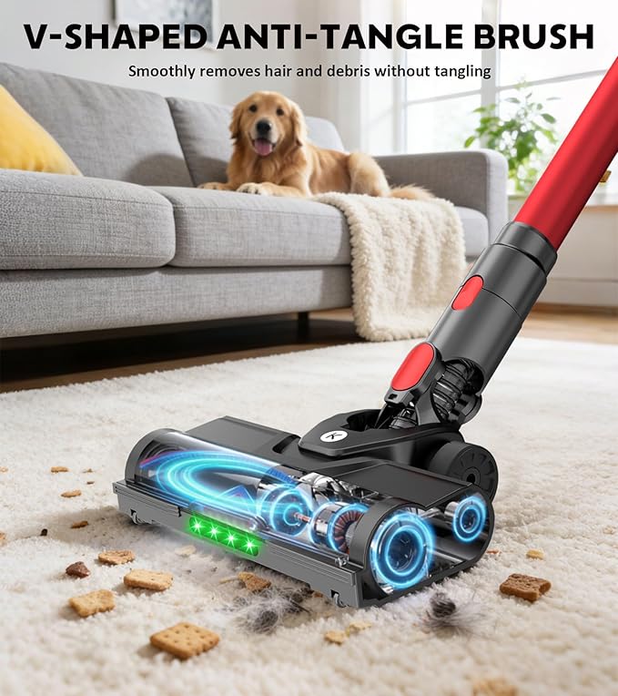 Cordless Vacuum Cleaner, 650W 55KPa Powerful Stick Vacuum, 70-Min Runtime, Self-Standing, Anti-Tangle Brush, OLED Display, Vacuum for Carpet, Hardwood Floors & Pet Hair