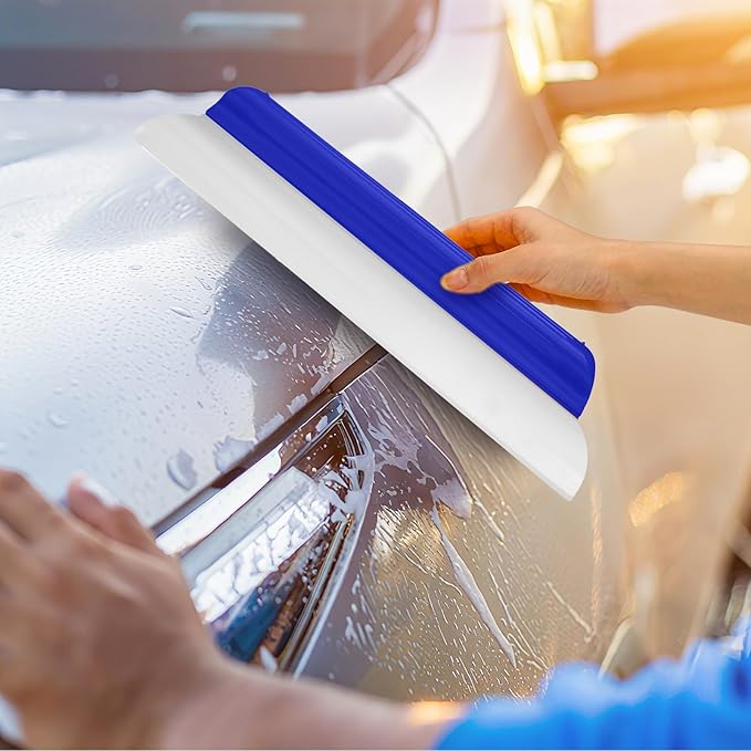 2 Pack 14 Inch Car Drying Squeegee Blue Longer Silicone Water Squeegee Window Shower Blade Automotive Squeegees Flexible Auto T-bar Rubber Squeegees for Car Windshield Glass Bathroom Wash Tool