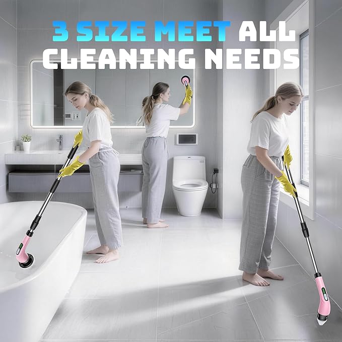 Highyes Electric Spin Scrubber for Cleaning Bathroom: Cordless Power Shower Scrubber - Electric Cleaning Brush for Tile Tub - Pink