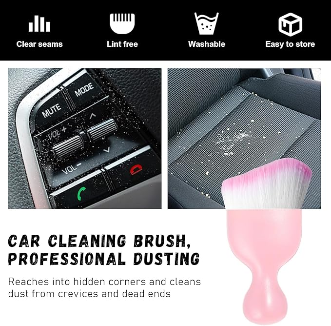 Ziciner 2 PCS Car Detailing Brush, Curved Soft Bristles Auto Removal Dust Collectors, Universal Vehicle Dashboard, Air Conditioner Vents etc Interior Cleaning Tool Accessory (Pink/Pink)