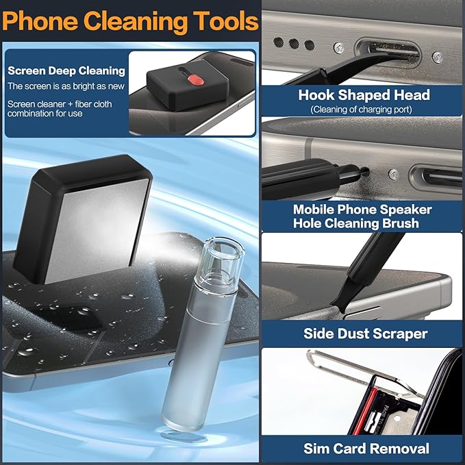 34-in-1 for iPhone Cleaning Kit, Sunoyar Airpods Cleaning Kit Multi-Functional, Laptop Cleaning Kit with Portable Storage Case for iPhone Charging Port USB C Cell Phone Android Keyboard Earbud Black