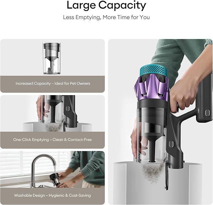 Ultenic Cordless Vacuum Cleaner, 55KPA/650W/80Mins, Cordless Stick Vacuum with 180°Bendable Wand, Touch Screen, Anti-Tangle Brush, Self-Standing, Vacuum Cleaners for Home/Floor/Pet Hair/Carpets