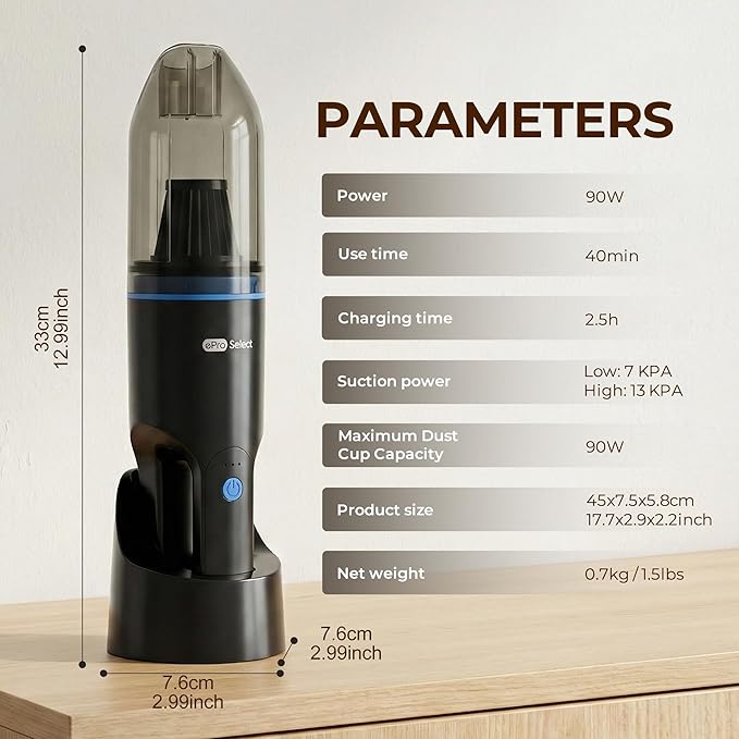 Mini Crumb Vacuum 10000Pa Brushless Motor Rechargeable Cordless Handheld Vacuum, Lightweight Portable Cleaner for Home Car Office Keyboard Sofa Furniture Pet Hair Dust Debris Crevices Tight Spaces