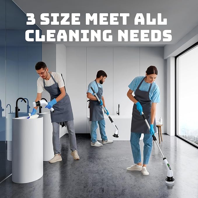Electric Spin Scrubber for Bathroom: Shower Scrubber with Long Handle, Dual Speed Cordless Power Cleaning Scrub, 7 Brush Heads, IPX7 Waterproof Heavy Duty Cleaner Tools for Tub Tile Grout Wall