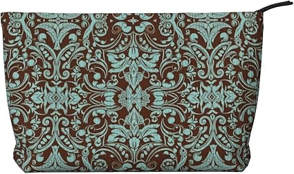 Country Teal Brown Western Rustic Tooled Cowboy Corduroy Cosmetic Organizer Zippered Travel Toiletry Bags Capacity Makeu