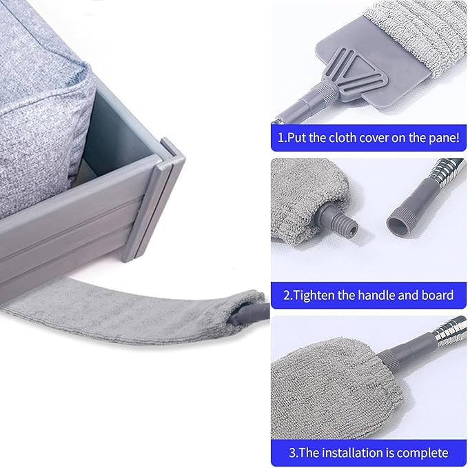 Retractable Gap Dust Cleaner, Extendable Gap Duster with 4 Microfiber Dusting Cloths Long, Under Appliances Cleaning Tools with Extendable Pole,Under Refrigerator, Furniture, High Ceiling