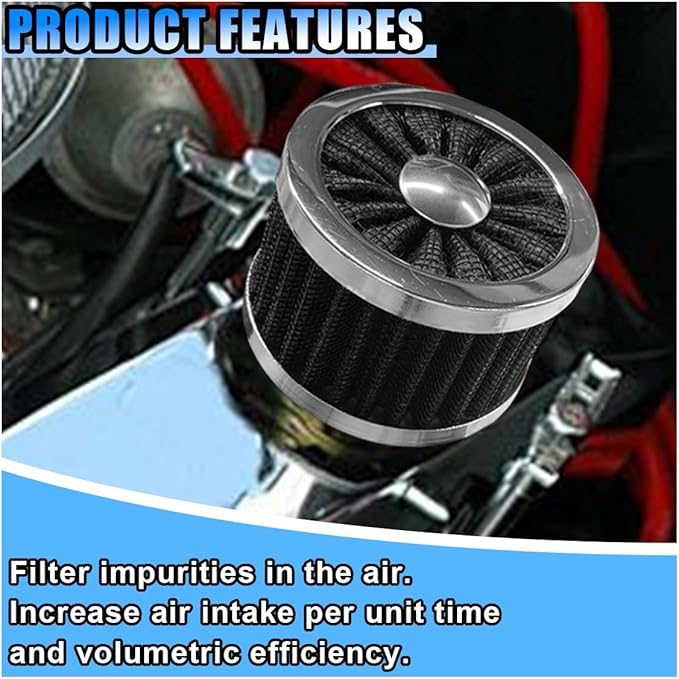 23mm Car Air Filter, 0.9'' High Flow Vent Valve Cover, Breather Filter, Universal Cold Air Intake Filter Breather, Car Accessories Fits Car Motorcycle (Black)