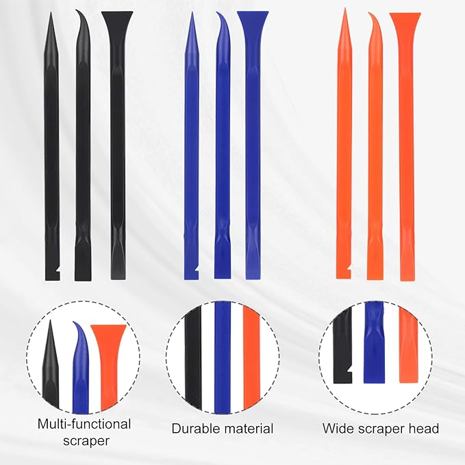 9pcs Car Detailing Pick Set Kit, Anti-Scratch Plastic Scraper Tools, Multi-Functional Non Scratch Cleaning Supplies for Auto Interior Narrow Spaces Kitchen Crevice Gaps Paint (Blue, Black, Orange)