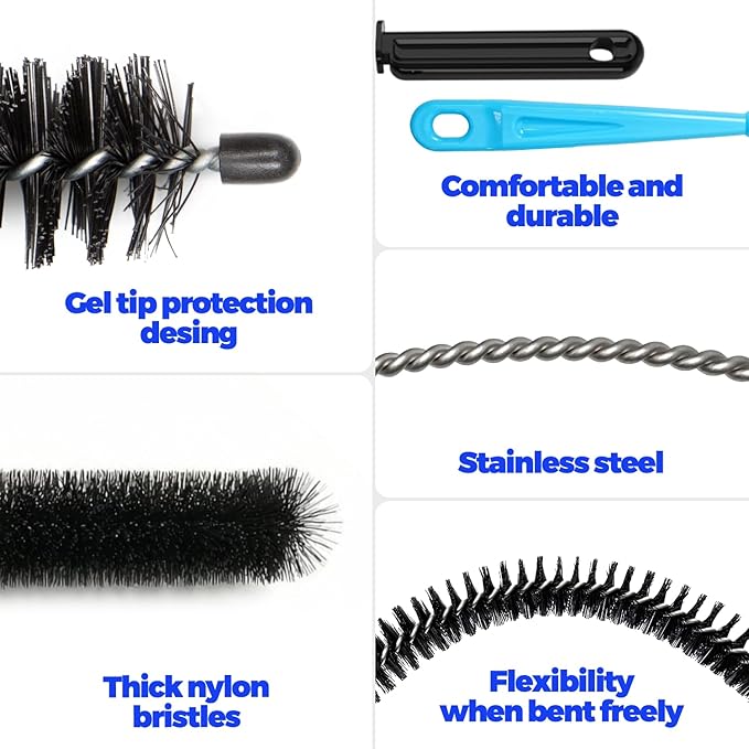 Holikme Dryer Vent Cleaner Kit - 5 Piece Flexible Snake Tool for Lint Removes & Hair Clogs, Suitable for Drain Pipes,Condenser, Refrigerator Coils, Radiators, Toilets, Sinks & Tile Grout