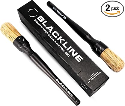Blackline Car Detailing Brush Set, 2 Pack - Boars Hair Bristles, Interior