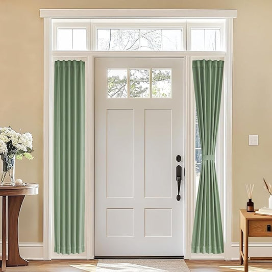 Vatge Sidelight Curtains for Front Door, 12 Inch Wide Narrow Window Curtains for Side Door, 1 Panel, W12 x L80, Sage Green