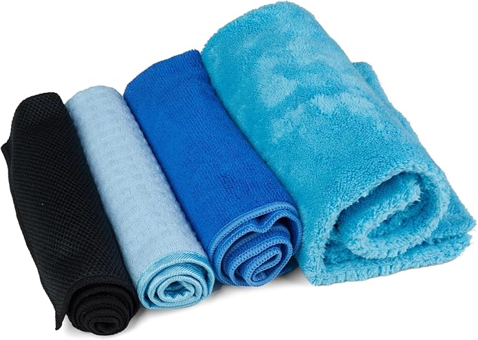 Kavalier ProClean Everyday Essentials Set: 4-Piece Microfiber Towel Collection for Streak-Free Glass & Detail Cleaning -