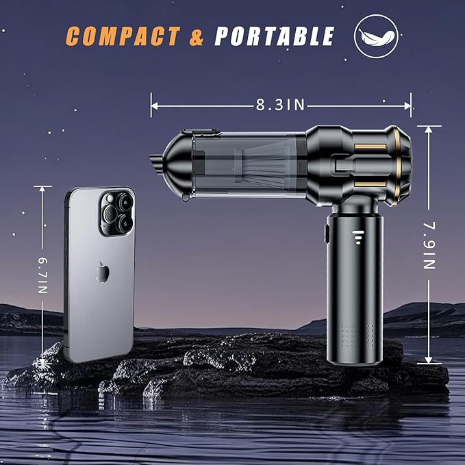 Handheld Car Vacuum Cordless, Mini Vacuum Cleaner Rechargeable, 16000Pa Hand Held Vacuum Cleaner Portable, Small Vacuum with Multi-Nozzles, Dust Duster for Car Home Office Pet (Black Gold)