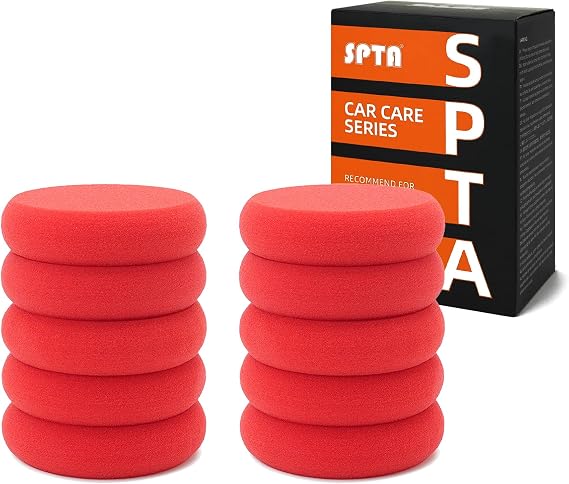 Foam Applicator Pads, SPTA 4 Inch Round Shape Side Pressing Hand Polishing Red Sponge Pads Kit Detailing Buffing Pads fo