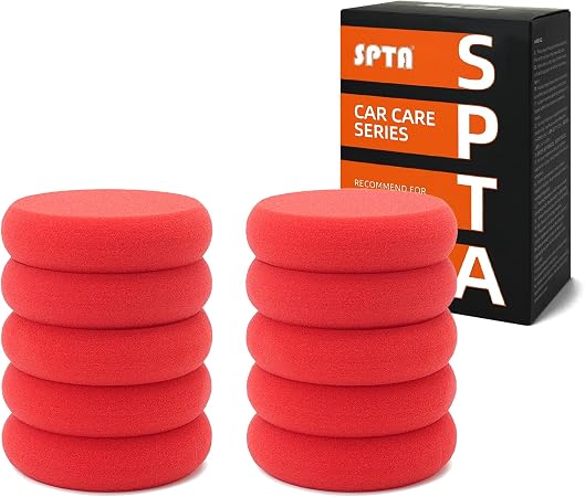 Foam Applicator Pads, SPTA 4 Inch Round Shape Side Pressing Hand Polishing Red Sponge Pads Kit Detailing Buffing Pads fo