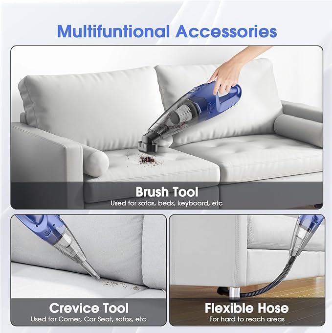 YOOHI Handheld Vacuum Cordless Rechargeable – 6000Pa Mini Hand Held Vacuum, LED Light, 20–25 Mins Runtime, USB Charging, 500ML Cup – Lightweight Small Vacuum Cleaner Cordless for Car/Office/Home