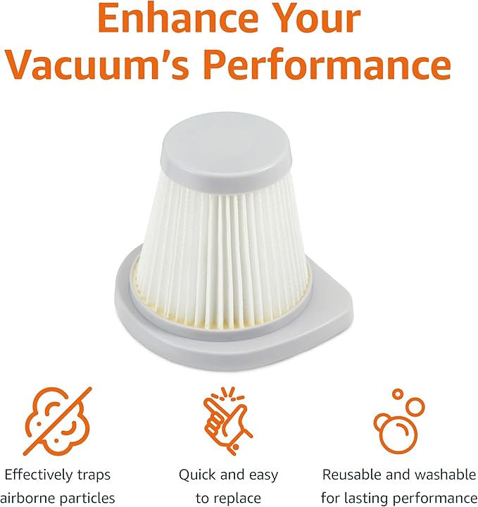 Amazon Basics Washable Replacement Filters for 2-in-1 Corded Stick Vacuum Cleaner ONLY (not for Other Models), 4-Pack, White