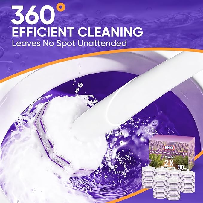 30Ct Aromative Toilet Brush Refills, Toilet Bowl Cleaner Refills, Double-Layer Cleaning Pads Added, Compatible with Most Toilet Brushes，Lavender（Patented）