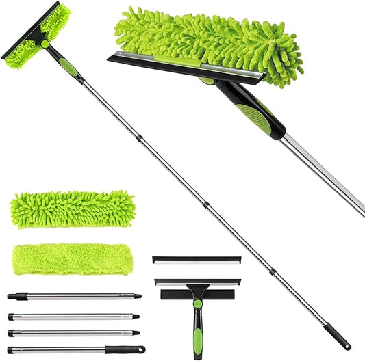 Professional 67" Window Squeegee, 3-in-1 Rotatable Squeegee for Window Cleaning with Extension Poles, Window Cleaner Tool Kit for Indoor & Outdoor High Windows and Car Glass