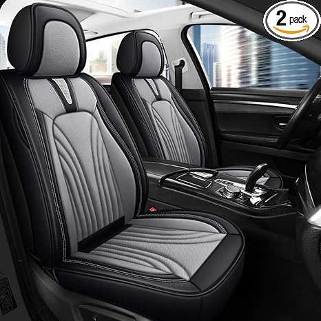 Car Seat Covers for 2 Seats - Nappa Leather 3D Foam Back Support, Super Breathable, All Season Car Seat Cushion with Sto