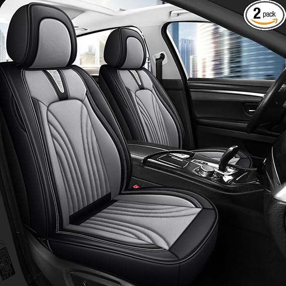 Car Seat Covers for 2 Seats - Nappa Leather 3D Foam Back Support, Super Breathable, All Season Car Seat Cushion with Sto