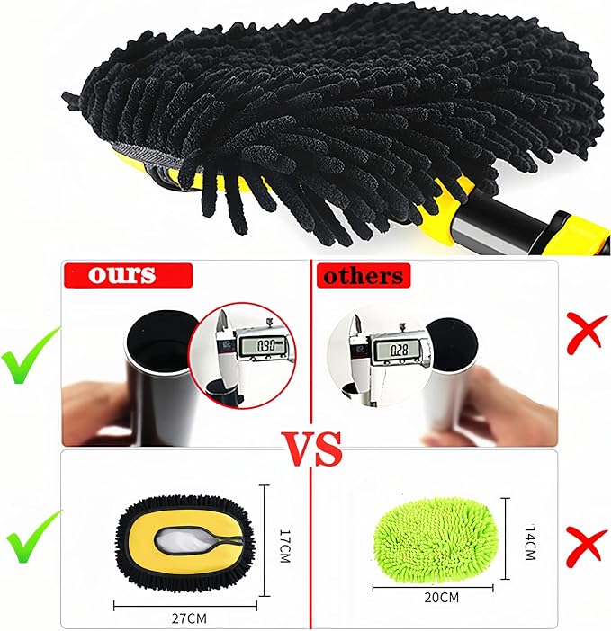 MVEQRRN Upgrade Car Wash Brush Mop with Long Handle,Chenille Microfiber Car Wash Brush Car Cleaning Brush Kit Car Wash Mop Supplies Car Washing Brush with Scratch-Free Replacement Head