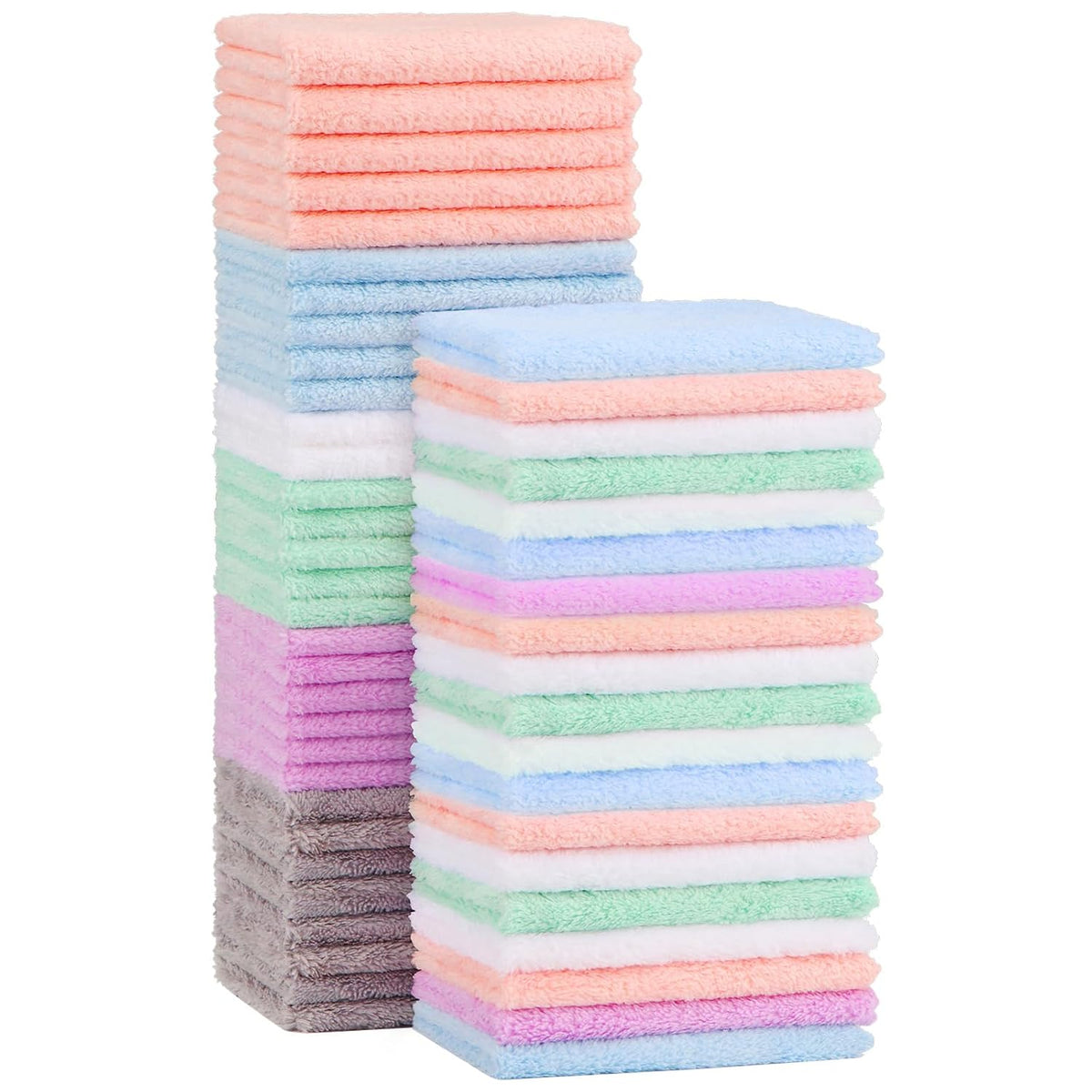 Baby Washcloths 50-Pack, Microfiber Coral Fleece Baby Face Towels, Soft and Absorbent Wash Cloths for Newborns, Infants and Toddlers, Gentle on Delicate Skin for Face Hands and Body, 7x9 Inch