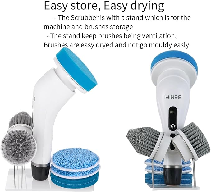 Electric Spin Scrubber Full-Body IPX7 Waterproof Cordless Bathroom Cleaning Brush with Power LCD Display and 8 Brush Heads
