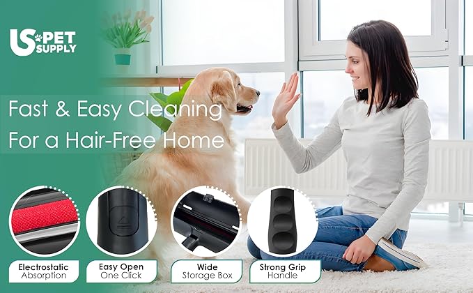 Pet Hair Remover Roller-Reusable, Self Cleaning Lint Roller for Pet Hair Removal on Furniture, Carpets, Clothes & Car Seats-Dog & Cat Hair Remover No Sticky Tapes (Black)
