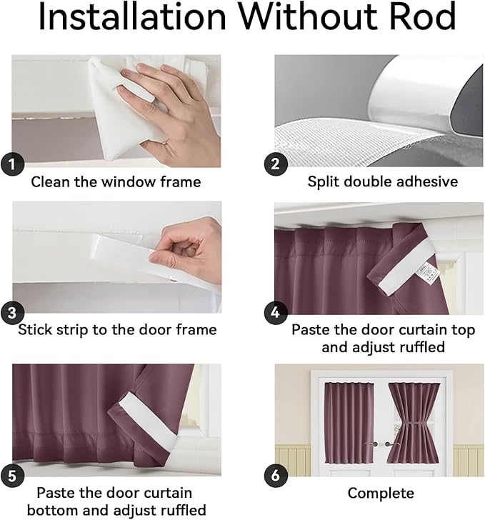Vatge Half Curtains for Windows Small Door Window Curtains for Glass Door, 1 Panel, W54 x L40, Nostalgia Rose
