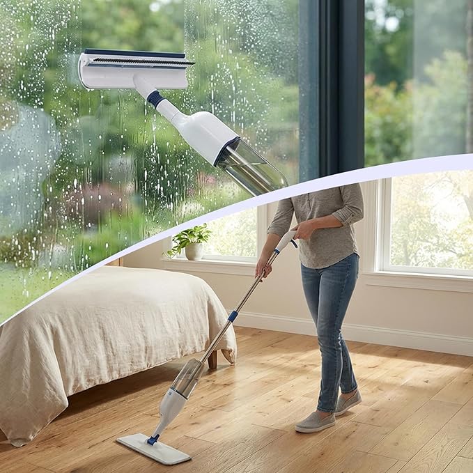 All-in-One Spray Window Squeegee and Floor Mop, 50" Long Handle Spray Squeegee for Window Cleaning, Professional Squeegee with Sprayer for Glass and Window Cleaning