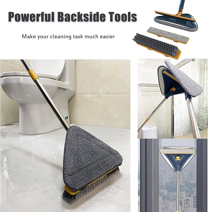 Wall Cleaner Mop with Long Handle, 5-in-1 Wall Cleaning Dust Mop with 6 Replacement Chenille Microfiber Pads, Squeegee, Scrubber, Duster Cleaning Tools for Painted Wall, Window, Ceiling