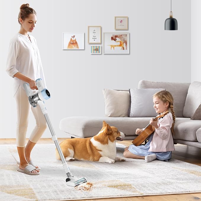 Cordless Stick Vacuum Cleaner, 45KPA Powerful Suction 50Mins Runtime, Lightweight 6-in-1 Vacuum with LED Touch Screen Anti-Tangle for Pet Hair Hard Floor Carpet Home Car