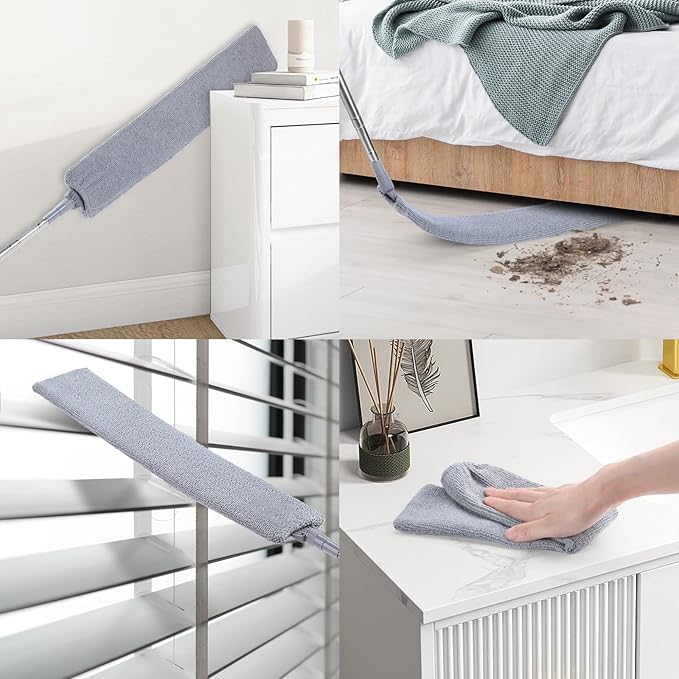 Retractable Gap Dust Cleaner with 3 Microfiber Dusting Cloths & 30-100 inch Extendable Long Handle, Retractable Duster Brush for Cleaning Under Appliances Sofa Couch Bed Refrigerator Furniture
