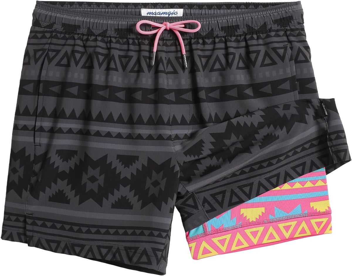 Mens Swim Trunks with Compression Liner 5" Stretch Quick Dry Beach