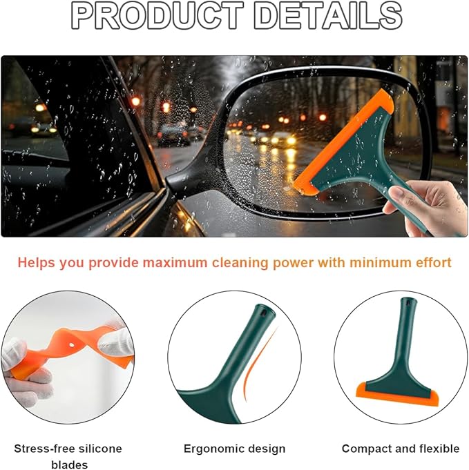 KVAEY Small Silicone Window Squeegee, 5.9 Inch Car Windshield Water Blade Squeegee with Non-Slip Handle, All-Purpose Cleaning Squeegee for Car Windshield, Window, Mirror (Black Green)