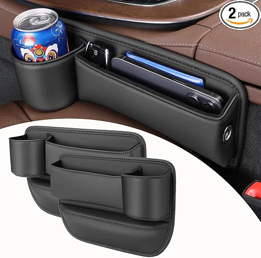 Universal Leather Car Door Cup Holder, Car Seat Gap Filler Organizer with Cup Holder, Car Storage Organizer Front Seat, 