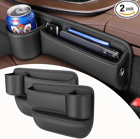 Universal Leather Car Door Cup Holder, Car Seat Gap Filler Organizer with Cup Holder, Car Storage Organizer Front Seat, 