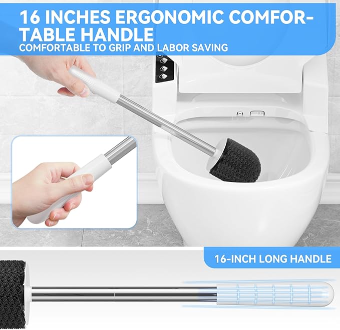 TRENTI Toilet Brush, Toilet Brush and Holder Set, Bristles Toilet Bowl Brush Head with Ventilated Holder, Wall Mounted Compact Toilet Brush Set for Bathroom Deep Cleaning (2, White)