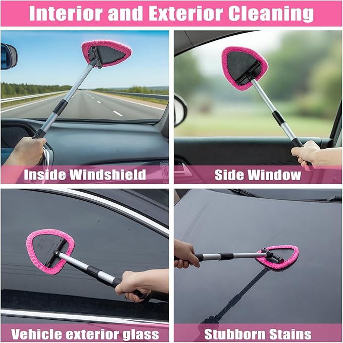 Windshield Cleaner Tool, 17Pcs Car Interior Detailing Kit, Detailing Brush, Towels, Duster, Car Cleaning Kit Interior for RVs, Truck, Trailer (Pink)